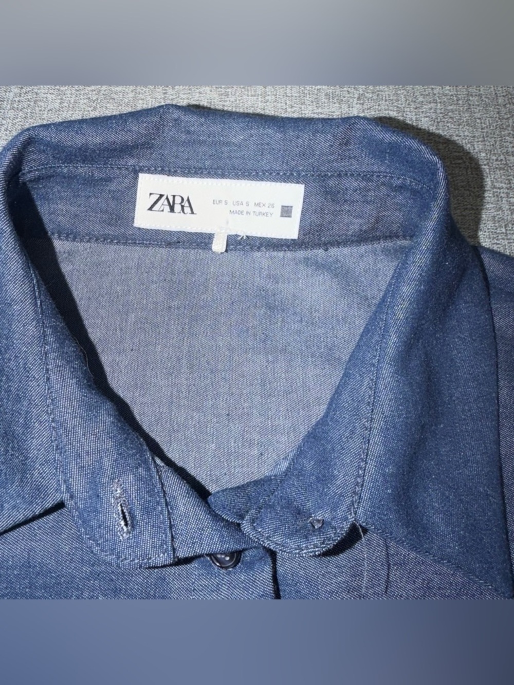 Zara Chambray Eyelet Embroidered Cropped Button Down Shirt - Picture 5 of 9
